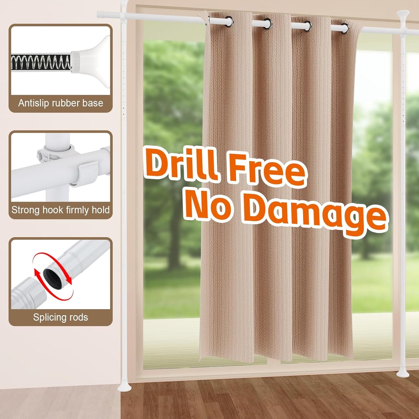 Room Divider,No Drilling Partition Room Dividers Wall,48-120inch(H) 28-70inch(W) Heavy Duty Floor to Ceiling Wall Divider for Room Separation,White Adjustable Room Separator for Space Partition