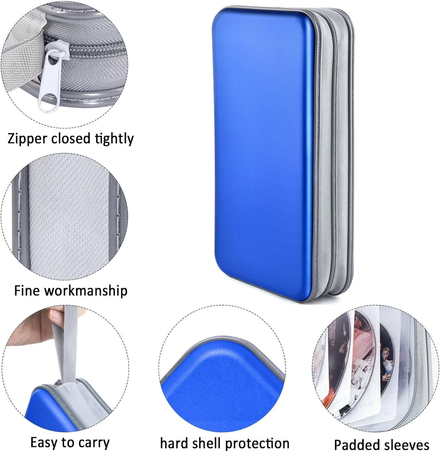 CD Case Wallet, 80 Capacity DVD VCD Media Blu-ray Case Wallet Holder Storage Organizer (Blue)