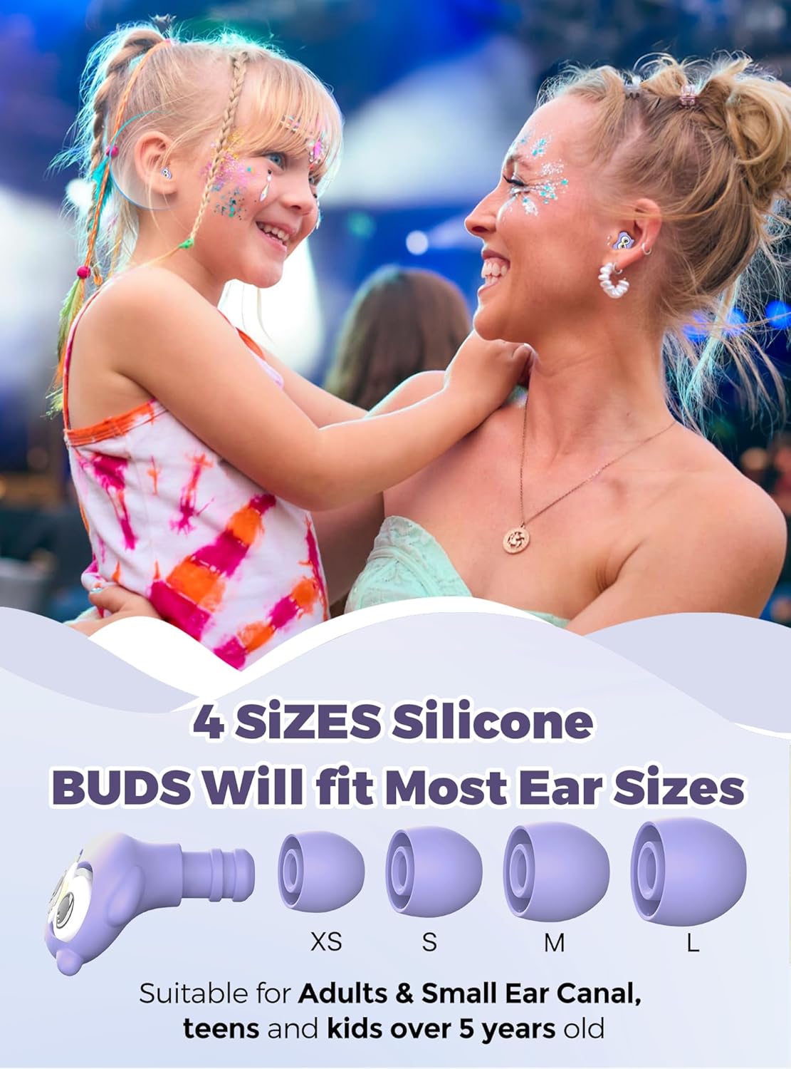 Kids Ear Plugs for Ear Protection Kids 5+, Adults & Small Ears, 4 Sizes Silicone Tips with Safety Cord, 26dB Noise Reduction Earplugs for School, Airplane, Travel, Concerts & Noise Sensitivity