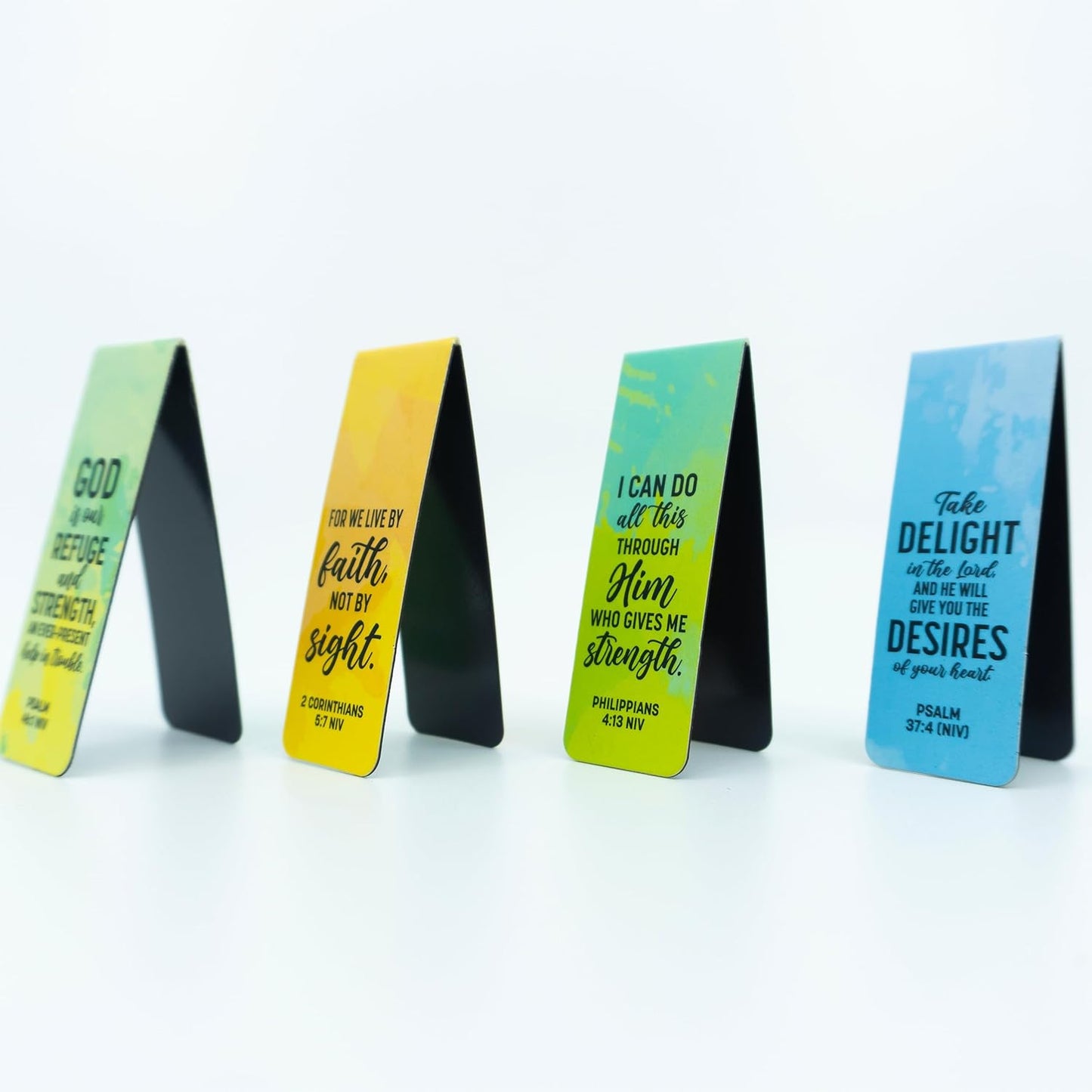 Decorably 8 Pack 0.8x2.3in Bible Verse Christian Magnetic Bookmarks for Women or Men, 8 Watercolor Motivational Designs Prayer Page Clips for Women & Men - Study, Devotional, Journaling, Reading, Gift
