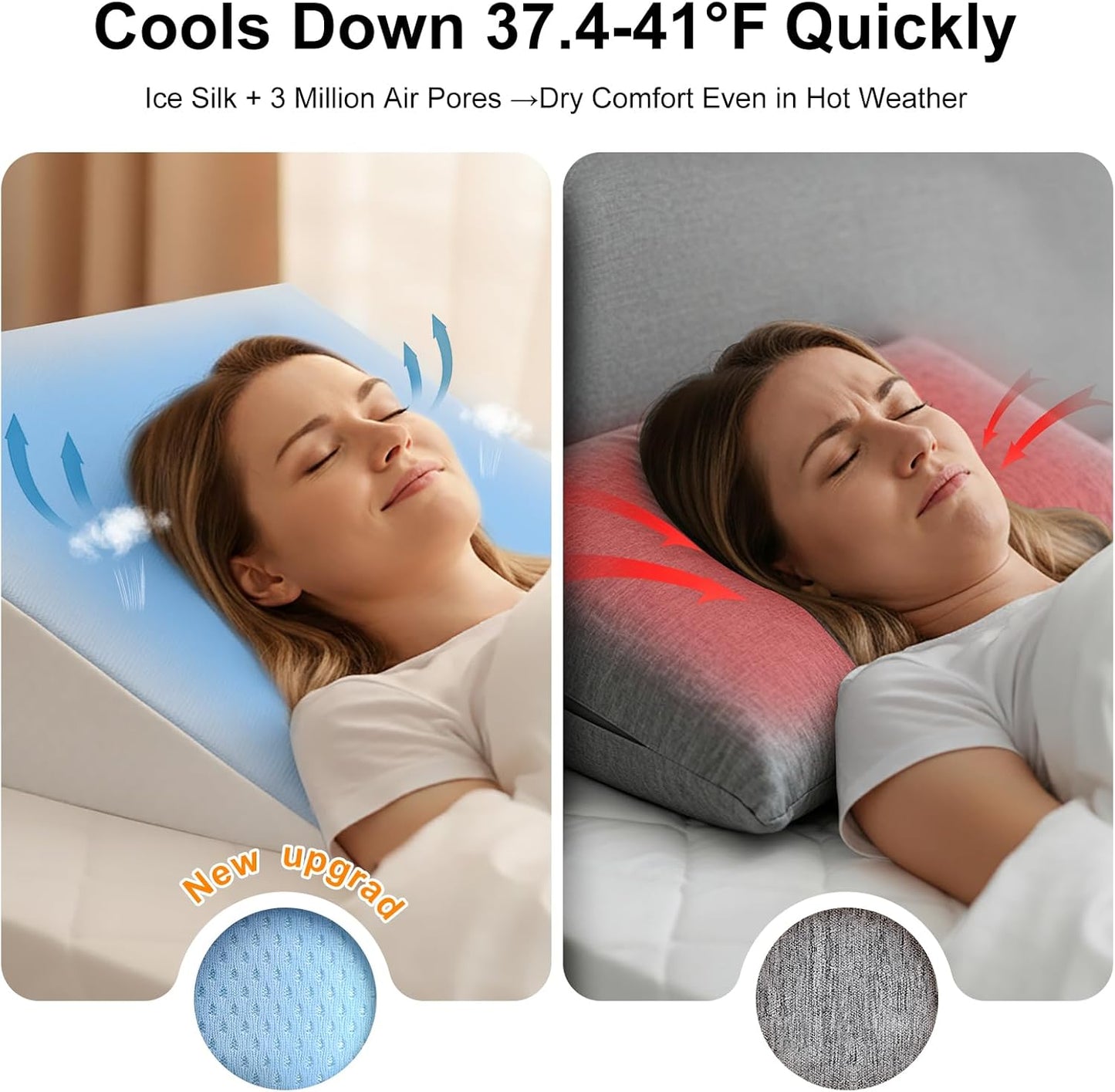[2026 New 7.5" Memory Foam Wedge Pillow for Sleep Apnea, Sleeping, Acid Reflux Relief, Snoring, Dual Sided Cooling & Warm Fabric Triangle Pillow Wedge for After Surgery, Back, Leg - Blue