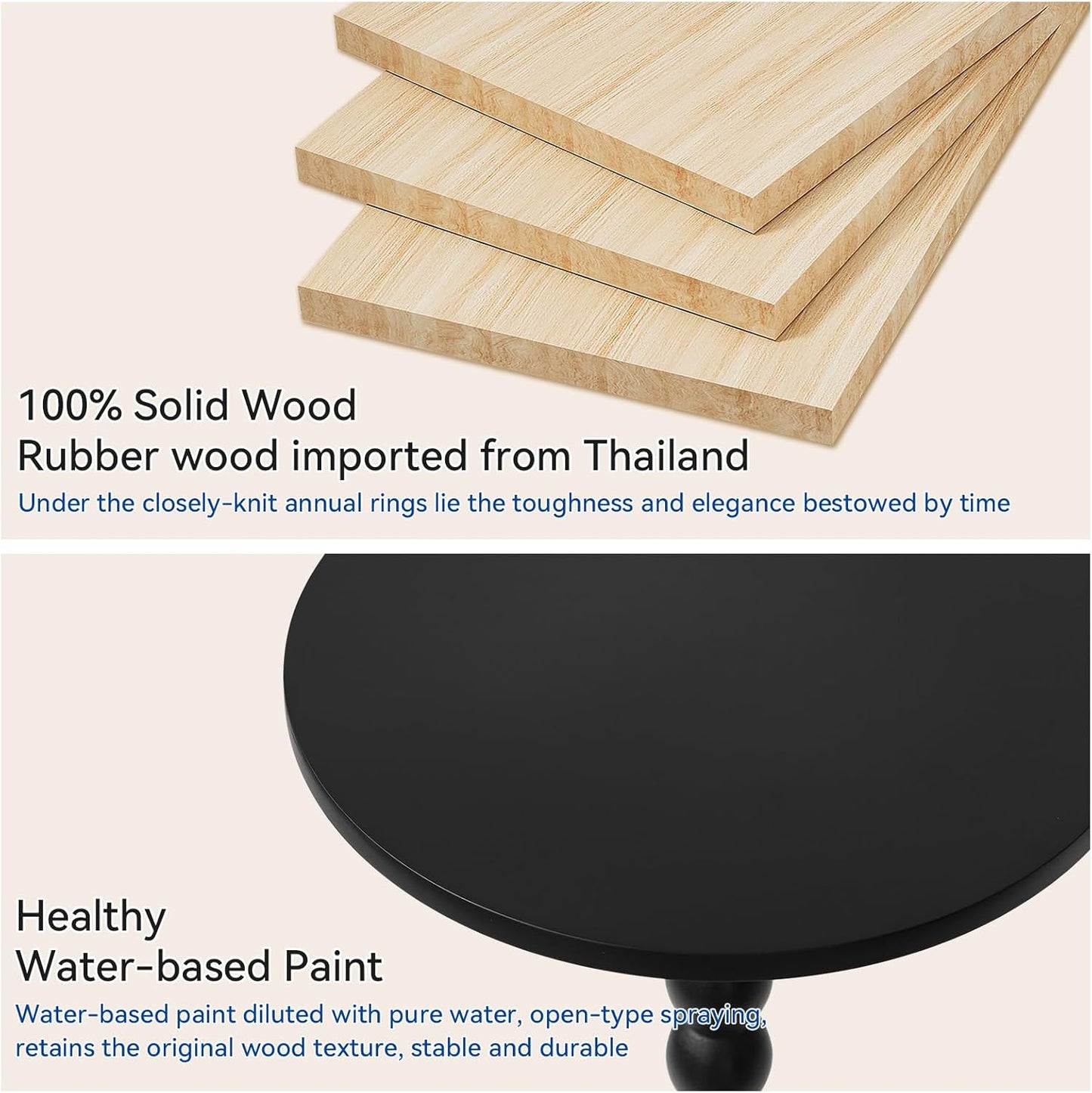 Round Side Table, Solid Wood Drink Table, Modern Minimalist Bedside Table, Living Room Sofa End Table, Bedroom Small Corner Table for Small Spaces Black YD-RST001B