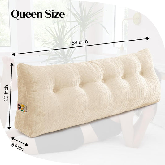 Large Triangular Wedge Headboard Pillow Large Bolster Headboard Back Support Backrest Positioning Reading Pillow for Sitting with Removable Cover