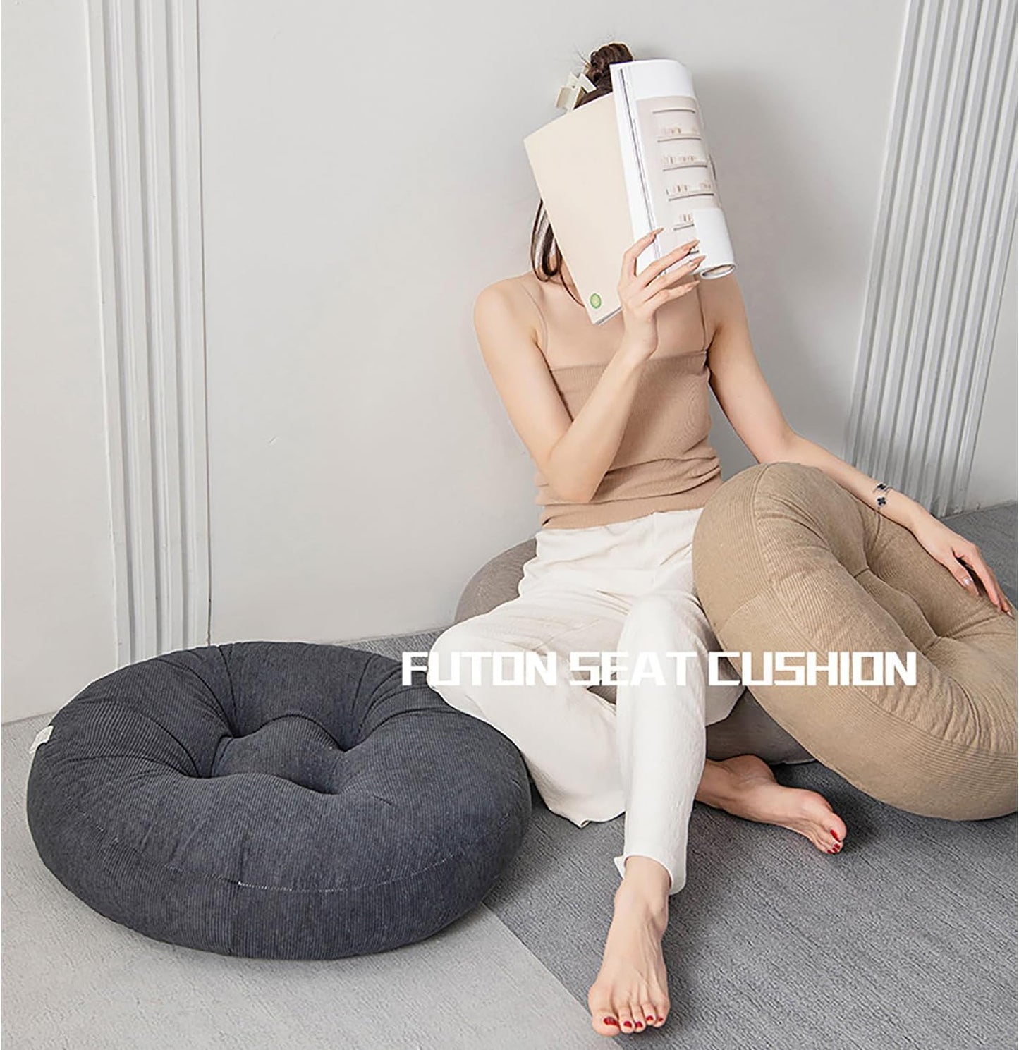 Be&xn Round Corduroy Fluffy Chair Pad Floor Pillow for Adults,Thicken Warm Seat Cushion Floor mat for Home Office Dining Kitchen (Dark Gray, De:18inch)