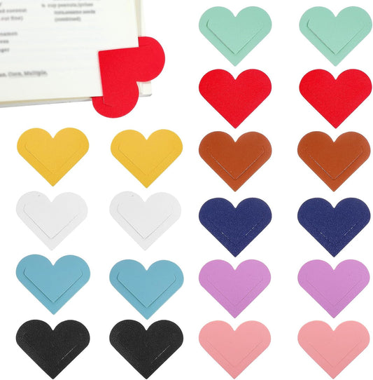 Ouligay 20pcs Leather Bookmarks for Women Cute Heart Book Marks for Reading Women PU Leather Corner Bookmark Book Lovers Accessories Gifts for Teacher Appreciation Best Friend Bookish Back to School