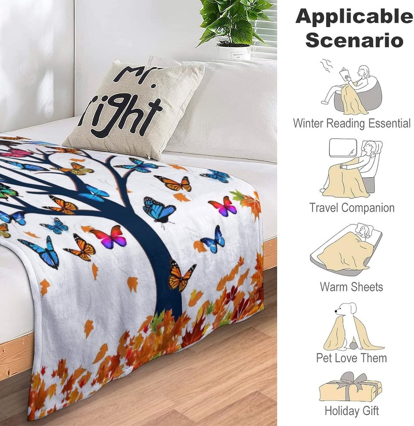 Butterfly Blanket Soft Lightweight Flannel Fleece Cartoon Throw Blankets Bedding for Bed Sofa Couch Chair Travel 50"X40"