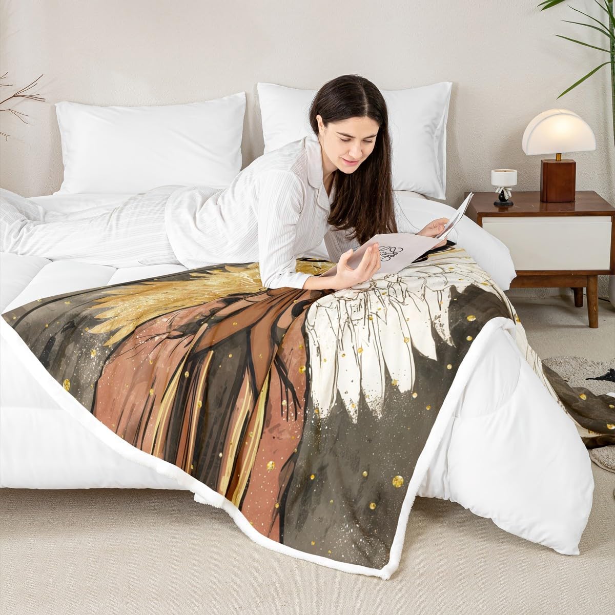 Feelyou Merry Xmas Sherpa Throw Blanket for Couch Black Girl Angel Super Soft Cozy Fleece African American Blanket for Winter, Plush Throw Throw 50"x60" All Season