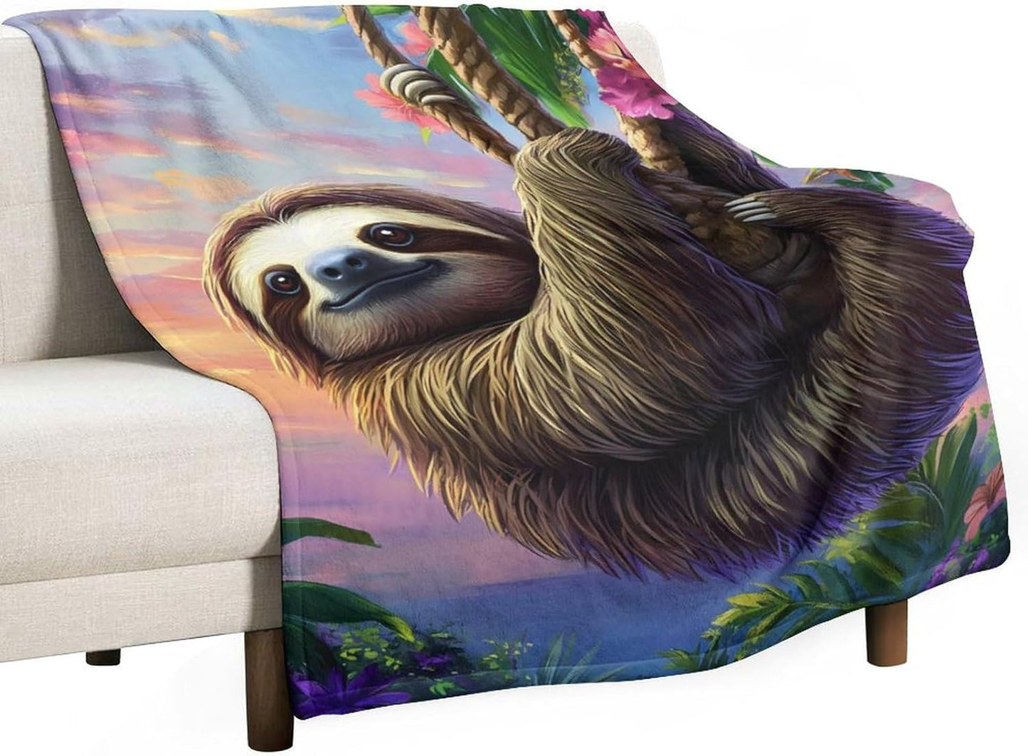 Sloth Animal Throw Blanket for Couch Bed Plush Cozy Fuzzy Flannel Blanket for All Season 50"x70"