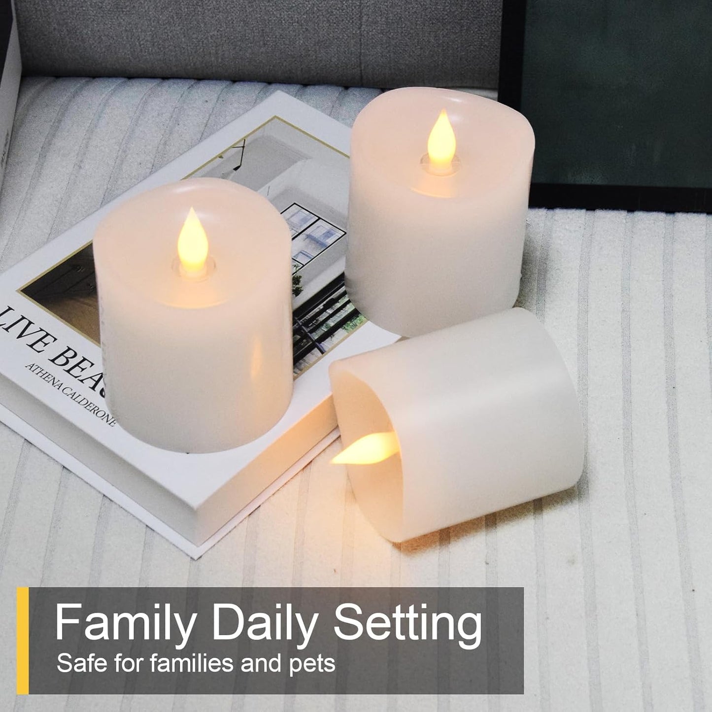 Flickering Flameless LED Candles Battery Operated Candle 2AA 600 Hours White 3x3 inch Set of 3 Real Wax Pillar Candles with Remote and Timer Halloween Christmas Holiday and Wedding