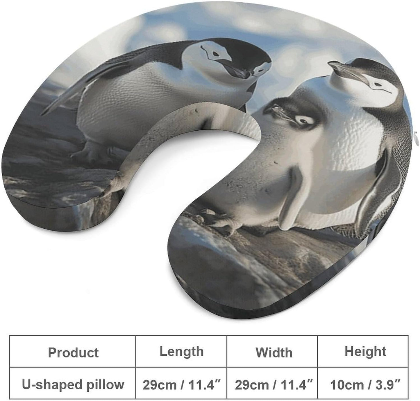 Penguin Family Neck Pillow Memory Foam U Shaped Pillows Portable Pillows for Shoulder Travel Head Support Pillow with Concealed Zipper for Airplane Car Home Office