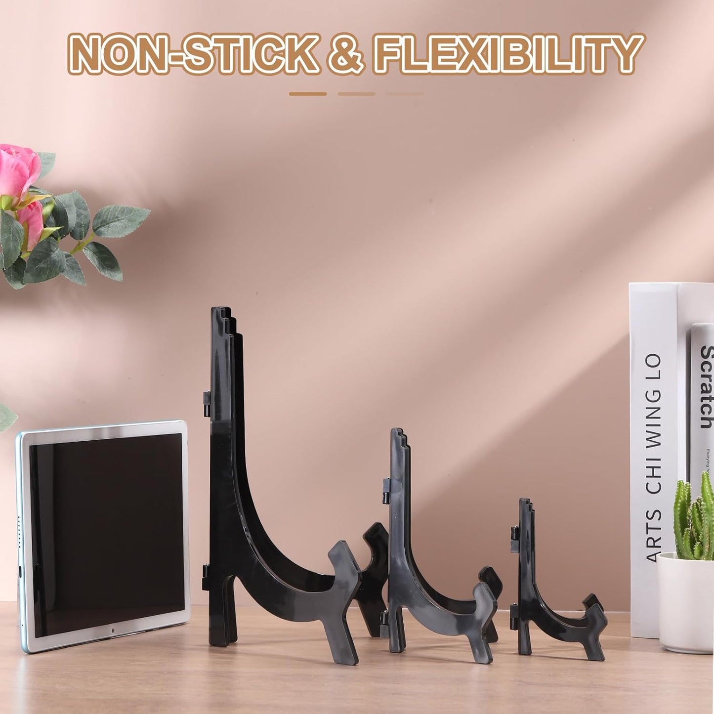 uxcell 4 Pcs 6" Acrylic Easel Display Stand, Folding Plate Display Stands Holder Clear Easel Plate Holder Picture Stands for Display Frames Decorative Picture Frame Magazine, Clear