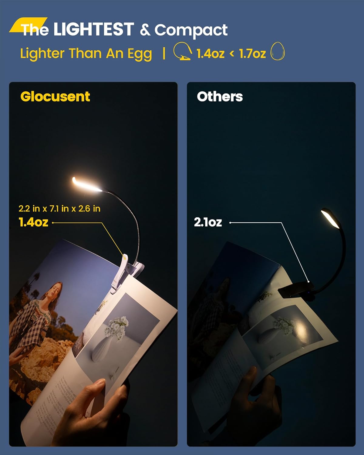 Glocusent Willow Book Light for Reading in Bed, 10LED Bright Reading Light, 3 Colors & 3 Brightness, Rechargeable ,Lasts for 80hr, Lightweight Clip on Book Light, Perfect for Book Lovers