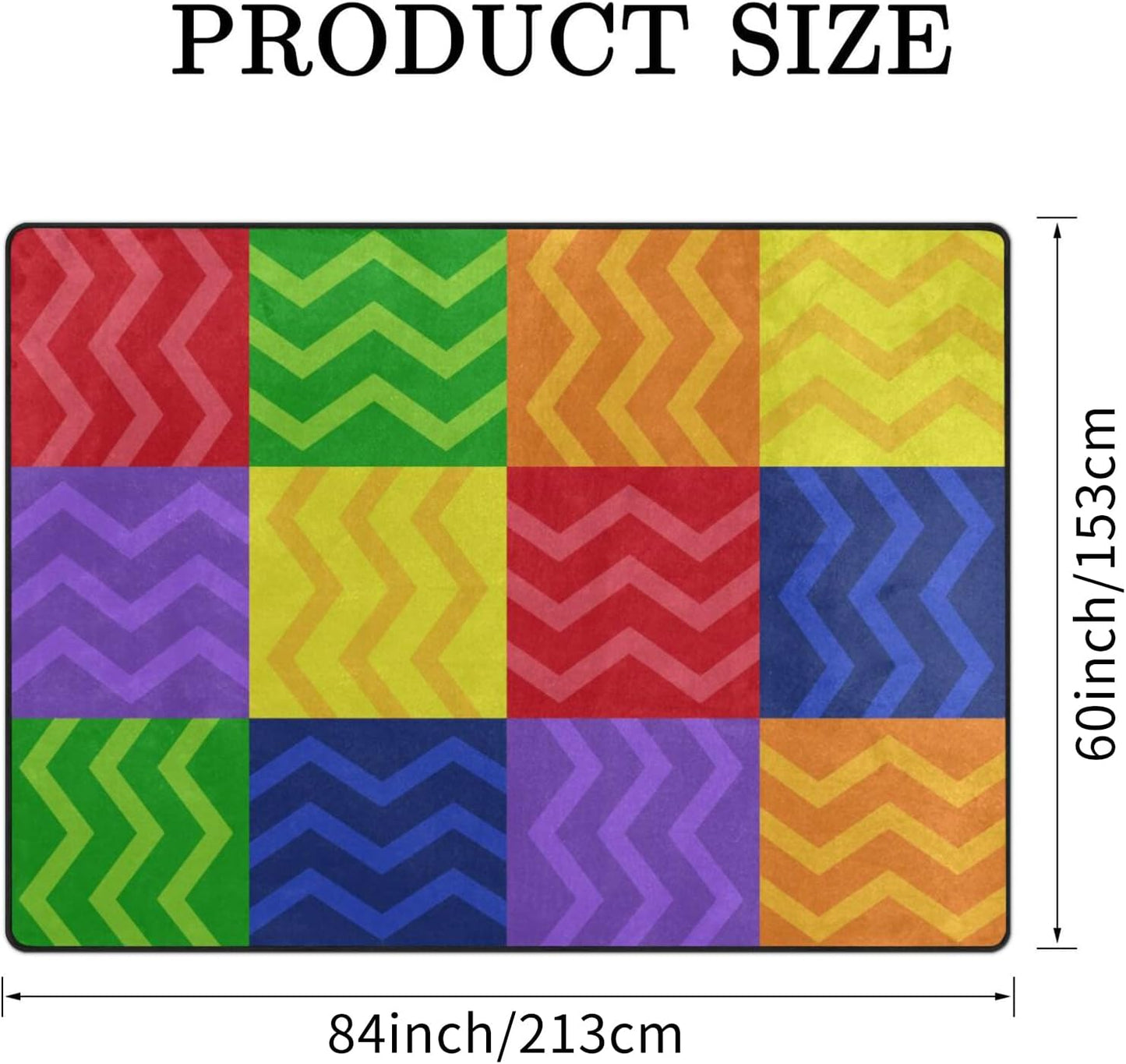 Kids Playmat Rug, Soft Classroom Seating Area Rugs - 5x7 Ft Nursery Carpet with Rubber Backing, Colorful Checkered Rug Suitable for Preschool, Artroom, Library and Reading Area, Multicolor