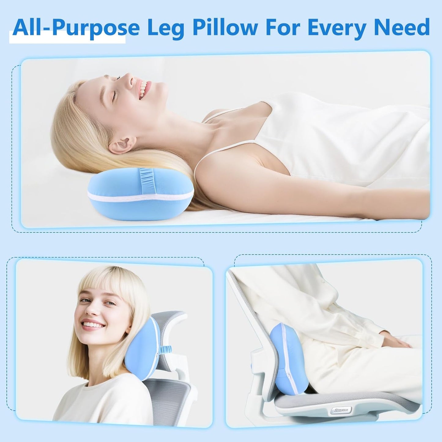Knee Pillow for Side Sleepers, Cool Memory Foam Leg Pillow for Sleeping, Between Legs Cushion, Knee Support Pillow for Spine Sciatica Back Hip Knee Pain Relief with Ice Silk Cover & Elastic Strap