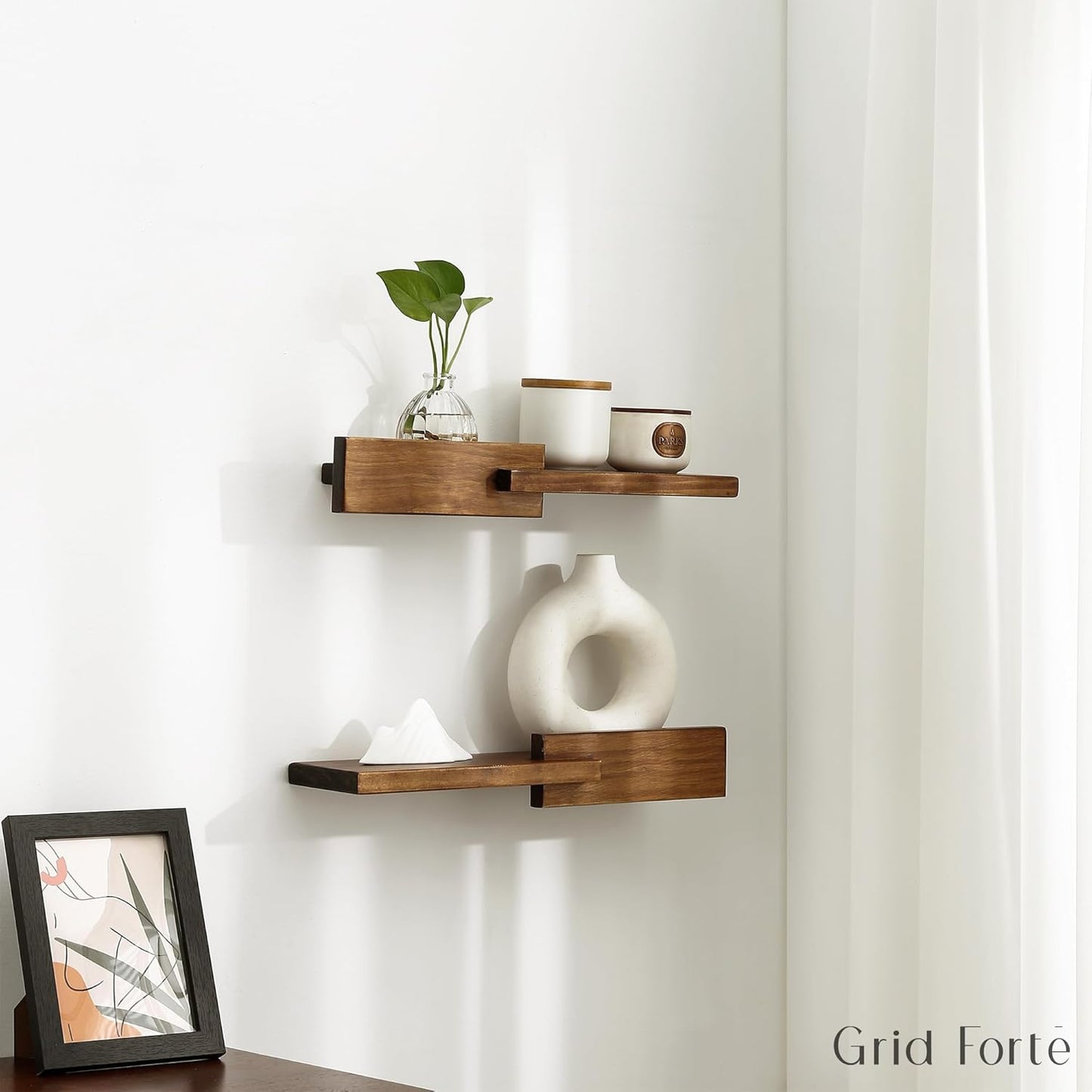 Wood Floating Shelf Set of 2, 4.5D x 15W Inch Modern Reversible Wall Shelves, Minimalism Wall Mount Hardwood Shelves, Wall Decor for Bedroom Living Room Kitchen (Walnut)