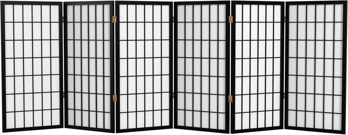 3 ft. Short Window Pane Shoji Screen - Black - 6 Panels