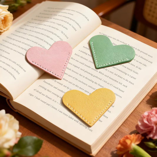 Leather Heart Bookmarks, HOMTEK 6pcs Cute Corner Page Book Marks for Reading Women, Book Lovers Teachers Students, Cute Handmade Reading Gifts(Love A-6pcs)