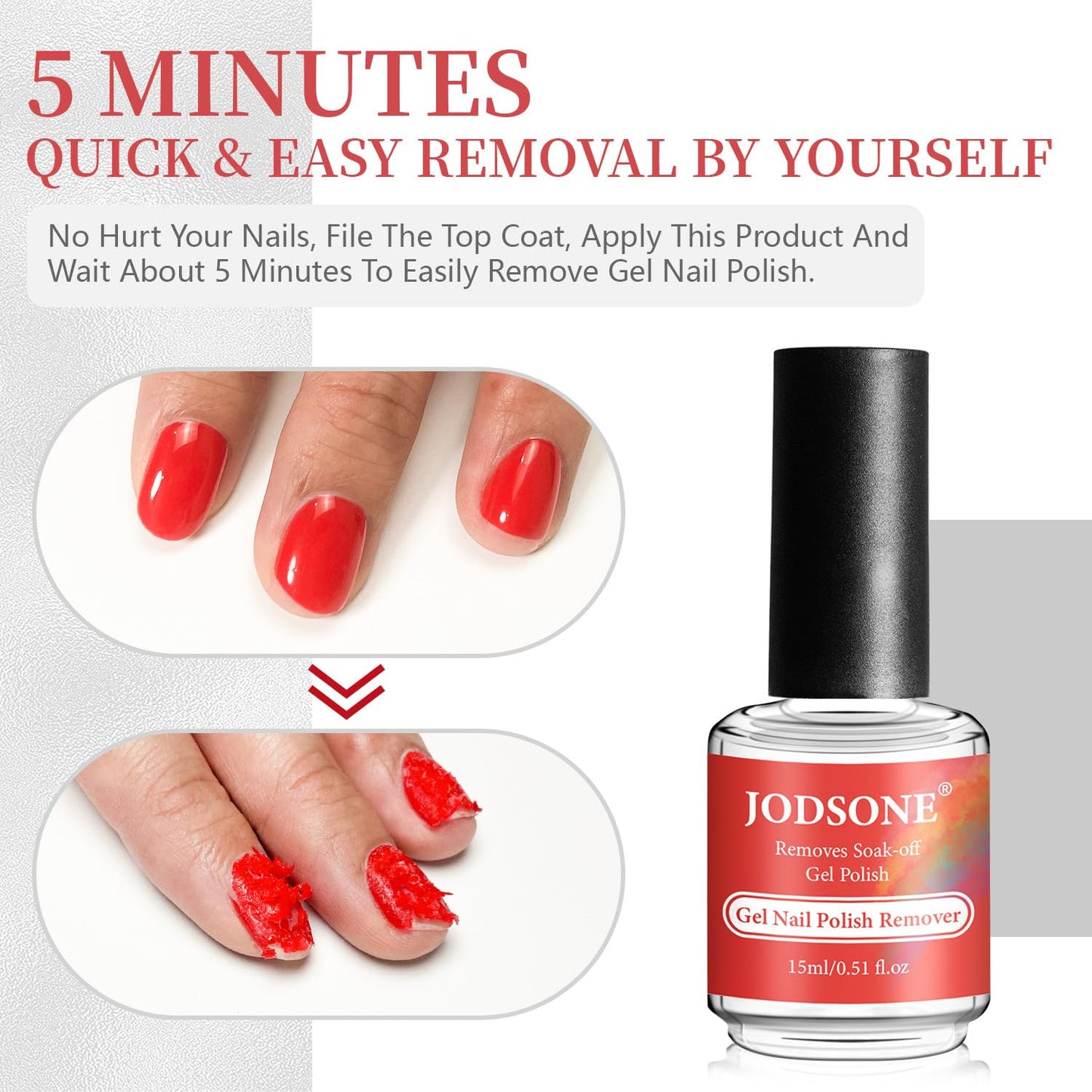 JODSONE 15ML Gel Nail Polish Remover No Need Soaking or Wrapping Gel Remover for Nails 3-5 Minutes Easy And Quick