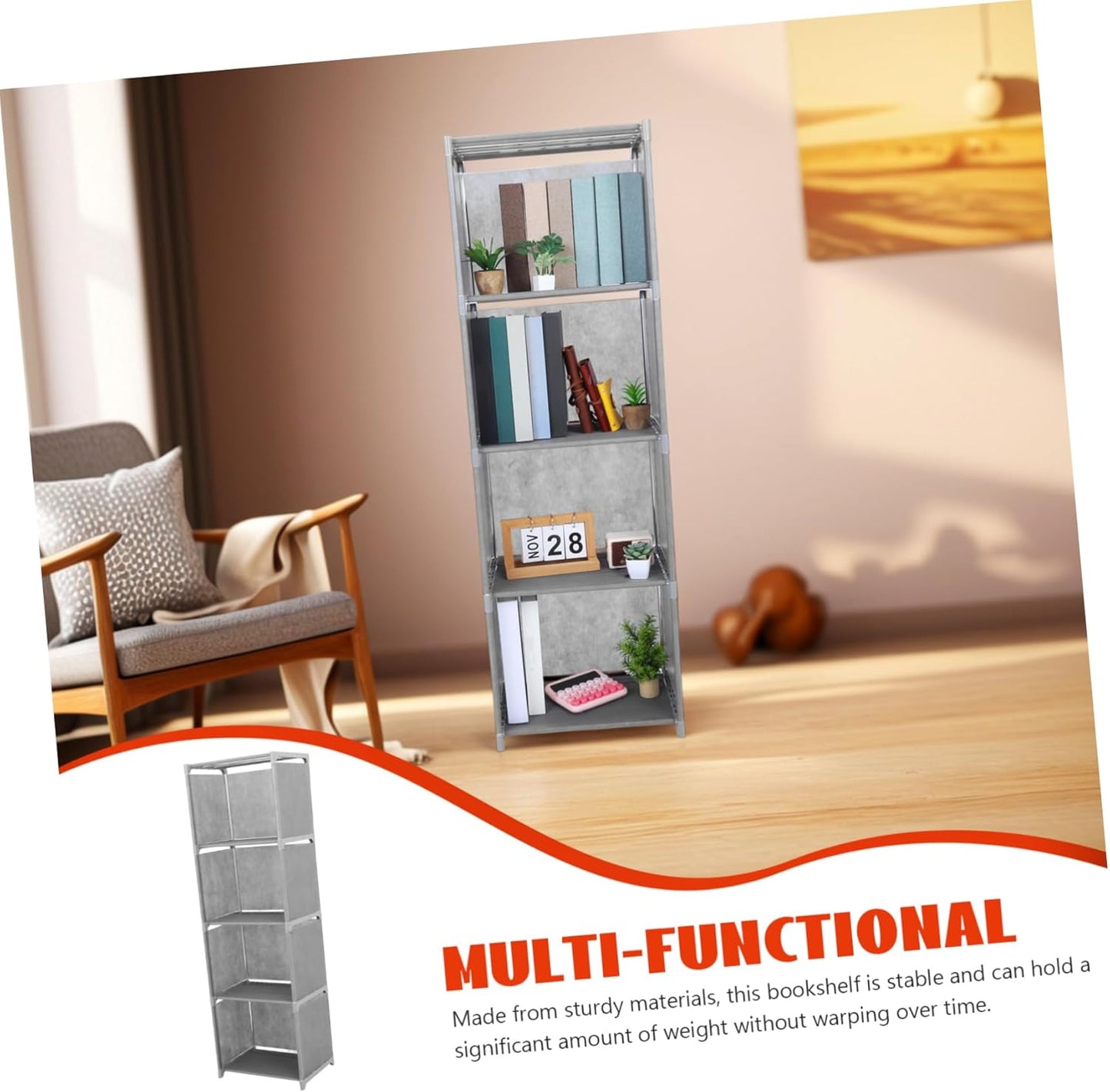 BESTOYARD Rectangle Bookshelf Slim Narrow Bookcase Tower Efficient Storage Organizer for Books Movies and Decor Versatile Floor Standing Design for Living Room Bedroom Home Office