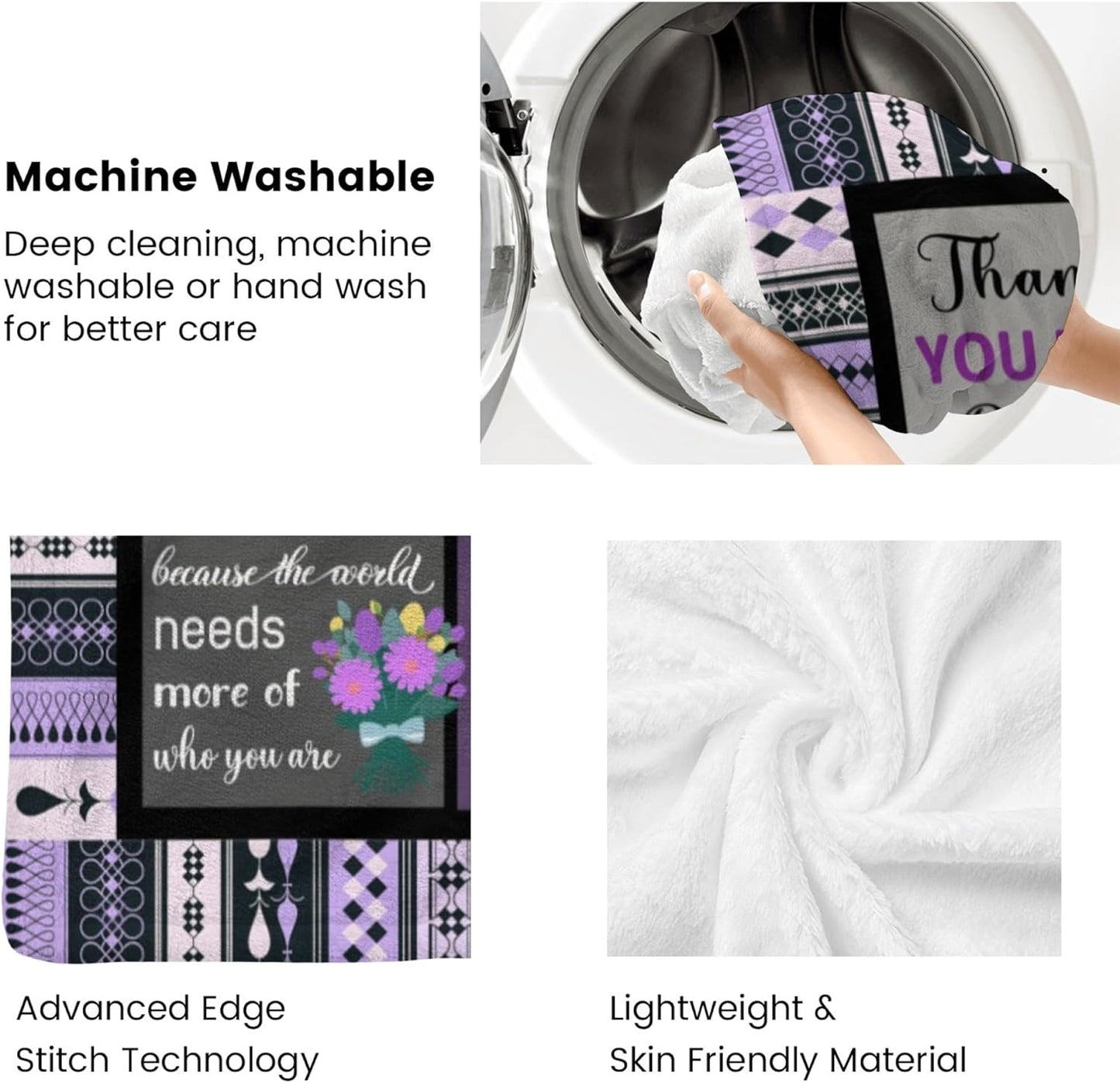 Thank You Gifts for Women Coworkers Boss Friends Teacher, Appreciation Gifts for Employees Nurse Neighbors Volunteer, Inspirational Gifts for Women, Soft & Cozy Purple Throw Blanket 60"x50"