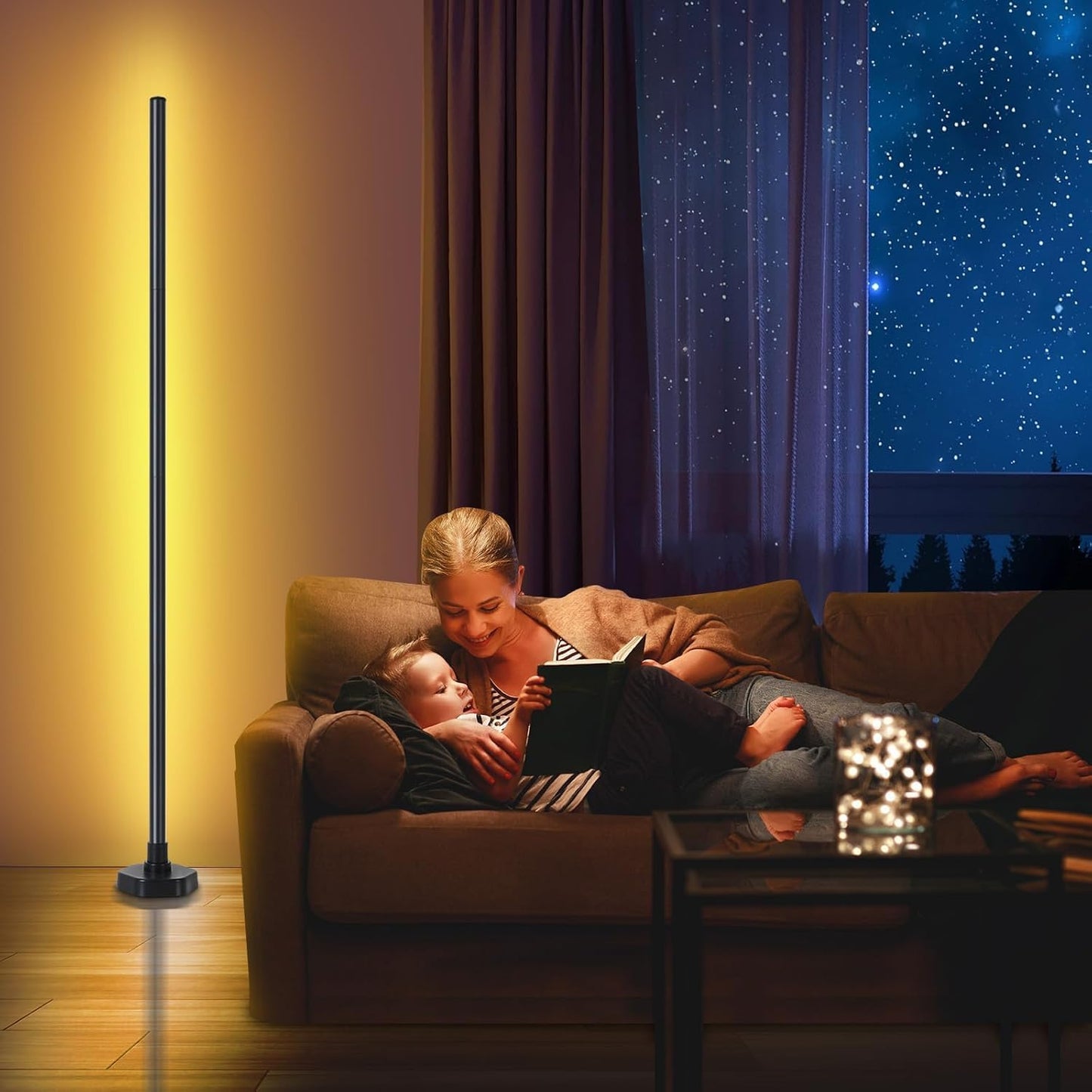 Led Floor Lamp, Corner Lamp Compatible with Alexa, RGB Corner Floor Lamp with Music Sync, 16 Million DIY Colors for Bedroom