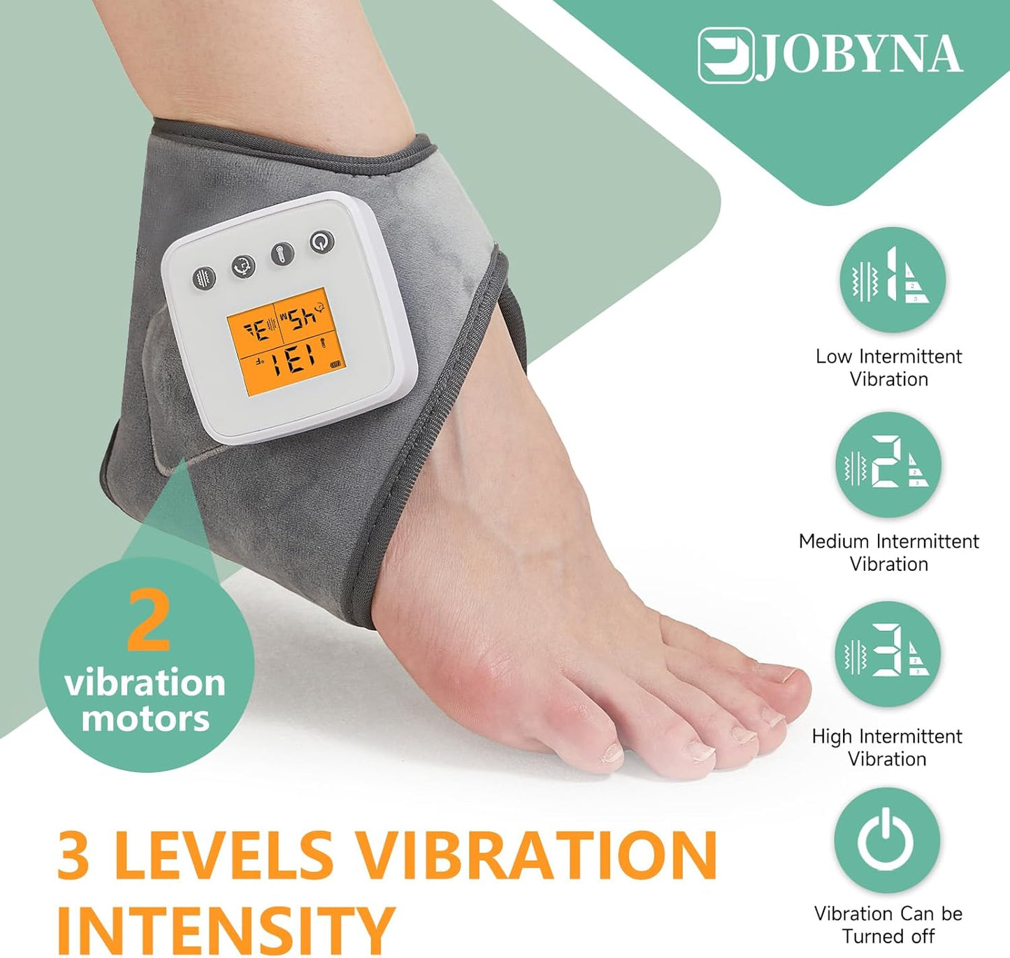 Rechargeable Cordless Ankle Massager with Heat, Heated Foot Massager for Plantar Fasciitis & Achilles Tendinitis Pain Relief, 3 Vibration & Heat Modes, Auto Shut-Off