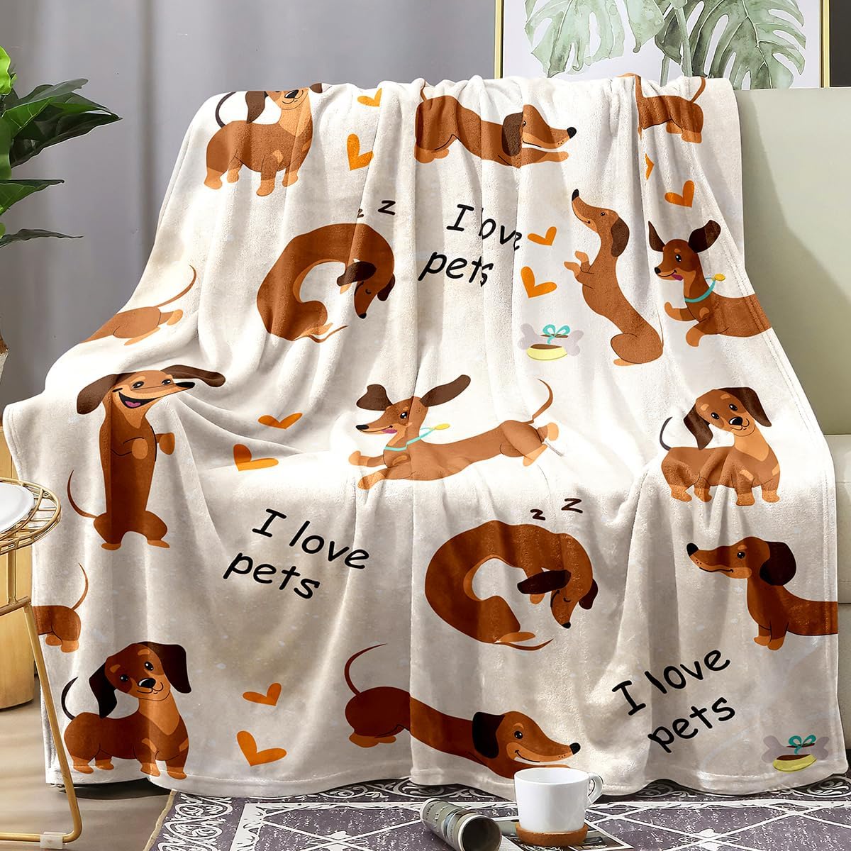 Dachshund Blankets, Weiner Dog Blanket, I Love Dachshunds Blanket for Adults Super Soft Dachshund Gifts for Dog Lovers (Dachshund 6, 47"x 60")