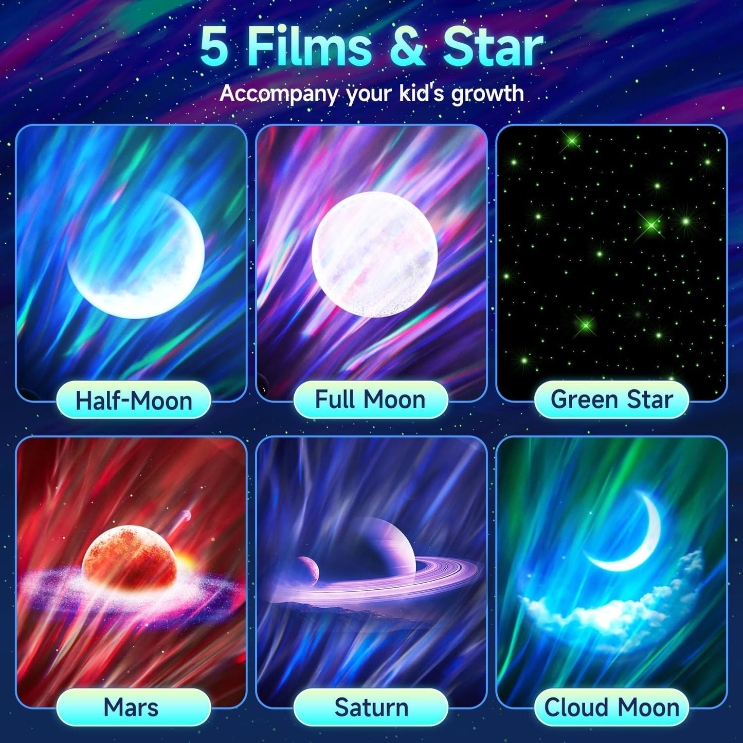 Northern Galaxy Light Projector, 300+Modes & 5 Films Star Projector, 15 White Noise & Bluetooth Moon Galaxy Projector, Teen Girl Gifts Trendy Stuff, Gifts Star Lights for Ceiling, Bedroom Decor