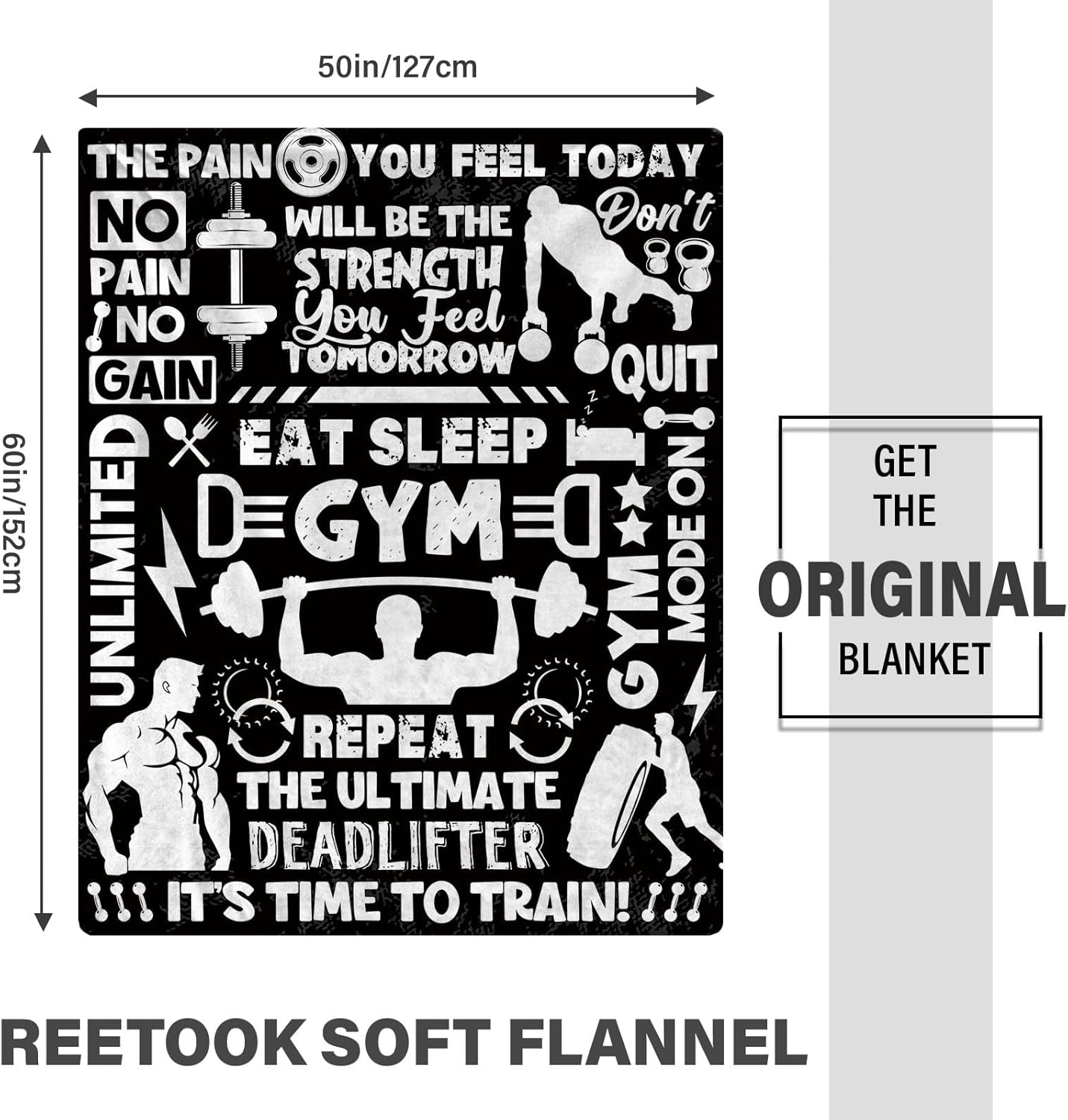 Gym Gifts Flannel Blanket, Cozy Gifts for Gym Lovers, Soft Workout Fitness Gifts Throws for Men, Warm Throw Blanket for Couch, Bed, or Office, Gifts for Christmas Thanksgiving 50x60