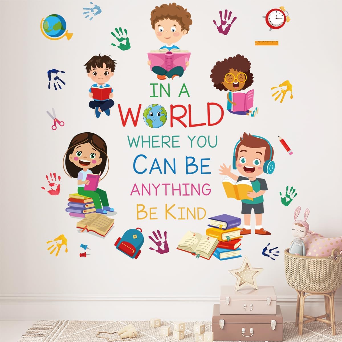 Be Kind Quotes Wall Decals Peel and Stick Vinyl Quotes Stickers Colorful Lettering Inspirational Wall Decal Wall Art for Kids Room Nursery Bedroom Wall Decor Family Wall Stickers Decor