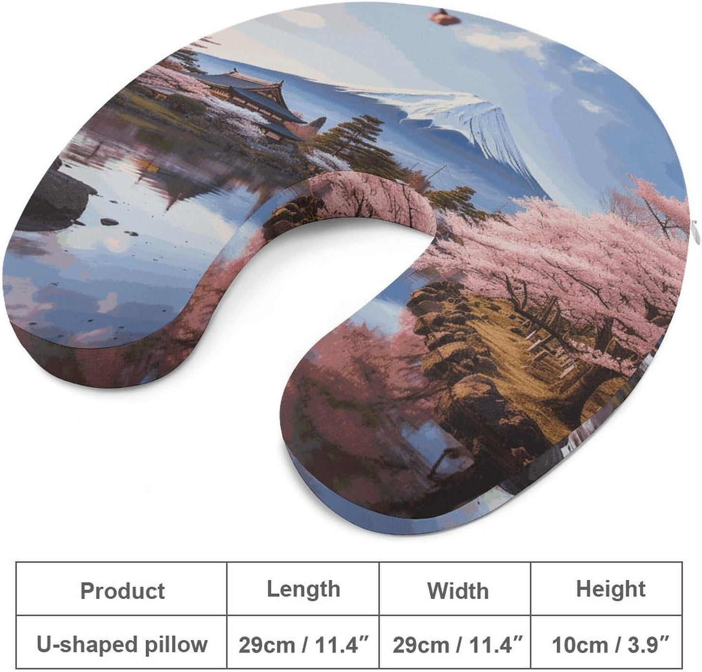 Mount Fuji Cherry Blossom Trees Neck Pillow Memory Foam U Shaped Pillows Portable Pillows for Shoulder Travel Head Support Pillow with Concealed Zipper for Airplane Car Home Office