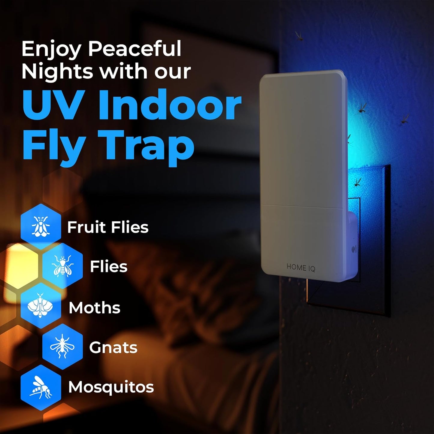 Indoor UV Flying Insect Trap and Night Light. LED Powered Pest Control Device for Flies, Moths, Gnats, Fruit Flies and Mosquitos. Best Mess-Free Trap for Home (Device + 5 Traps)