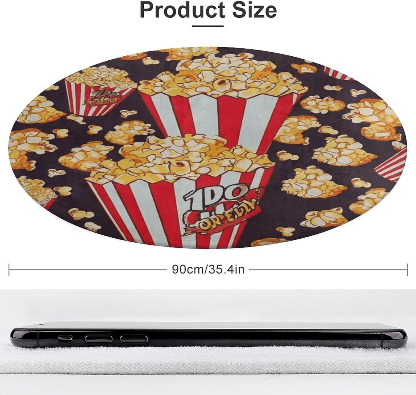 Popcorn Print Circle Rug Retro Luxury Coral Velvet Floor Mat Non Slip Soft Indoor Floor Carpet Comfy Thickened Area Rugs Modern Aesthetic Minimalist Carpets for Home Decor