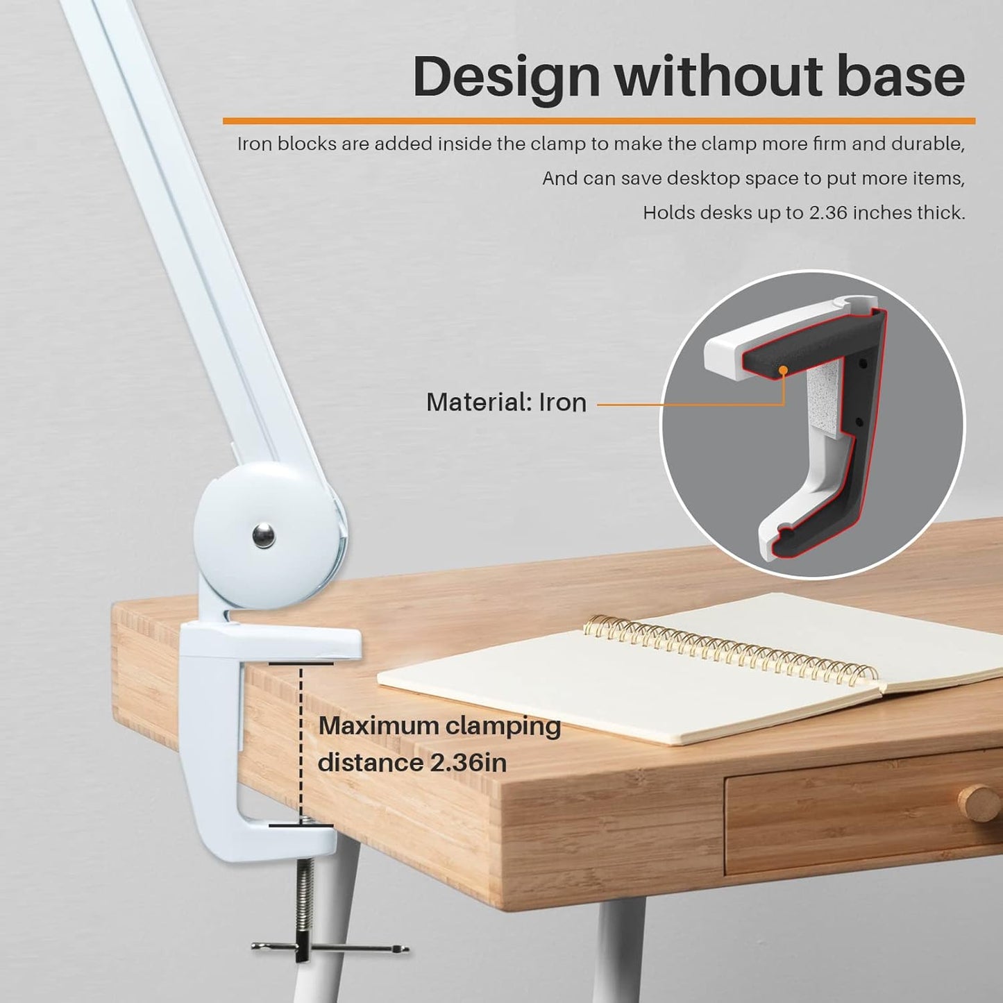 Task Lamp with Clamp, Bright 117PCS LEDs, Metal Swing Arm 24W 2200 Lumen Dimmable Led Desk Lamp for Architect Home Office Study Reading Dorm Workbench Craft, 23 Inch Working Lamp(White)