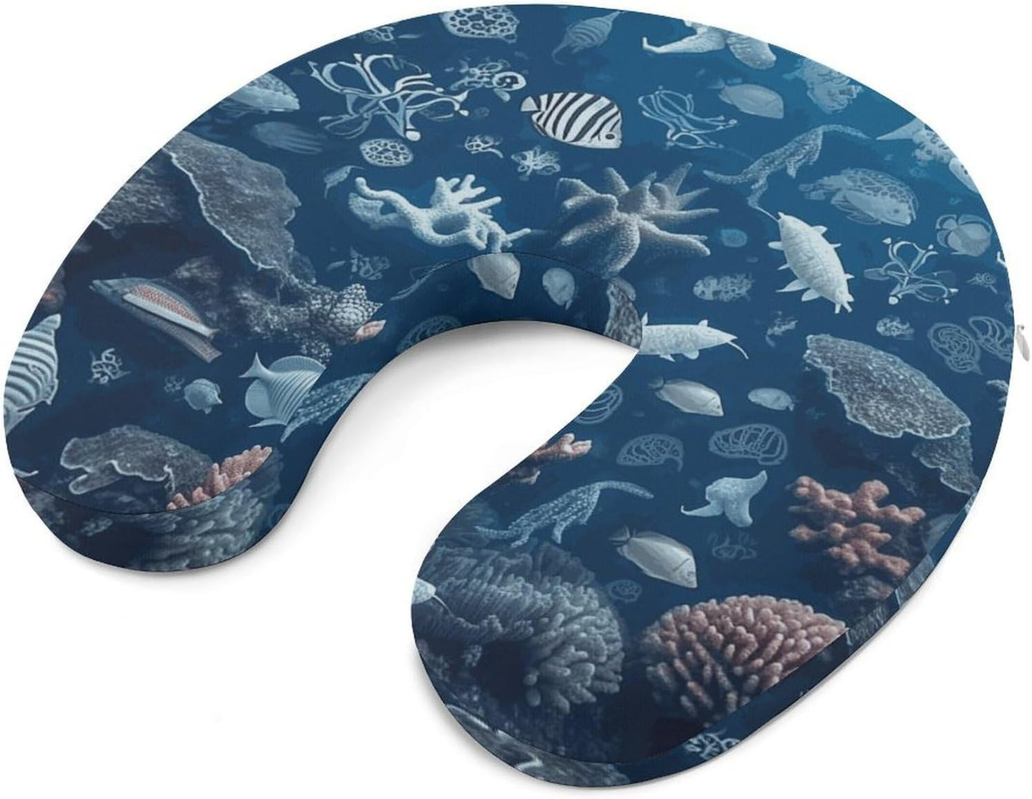 Underwater Marine Life Neck Pillow Memory Foam U Shaped Pillows Portable Pillows for Shoulder Travel Head Support Pillow with Concealed Zipper for Airplane Car Home Office