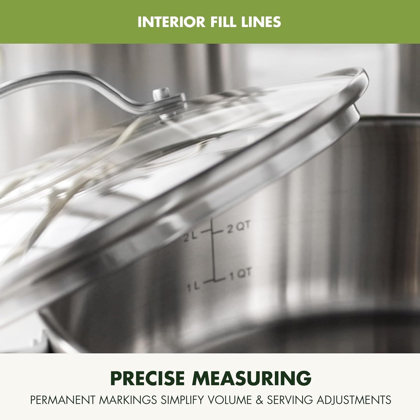 GreenPan Stainless Steel Cookware Set, 11 Piece, Induction Cookware, Dishwasher Safe, Oven Safe to 600F, Large 8QT Stock Pot, Sauce, Saute, Frying Pans, Pots & Pans Kitchen Essentials, Silver
