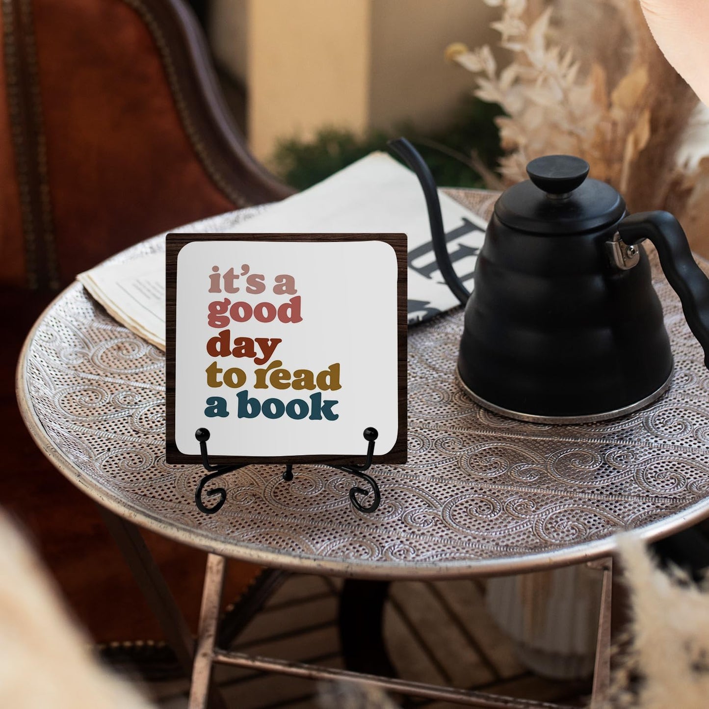 Skip Tiger It's A Good Day To Read A Book Wooden Desk Sign - Reading Nook Room Decorativesignage,Reading Corner Wooden Plaque With Stand For Classroom,Book Shelf Decor,Library Bookish Decor,5x5 Inch