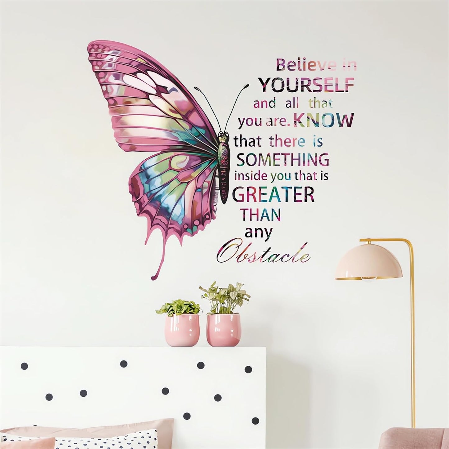 Colorful Butterfly Inspirational Quotes Wall Stickers, sacinora Motivational Wall Decals Removable Vinyl Peel and Stick for Boys Girls Living Room Bedroom Nursery Children's Room Art Decorations