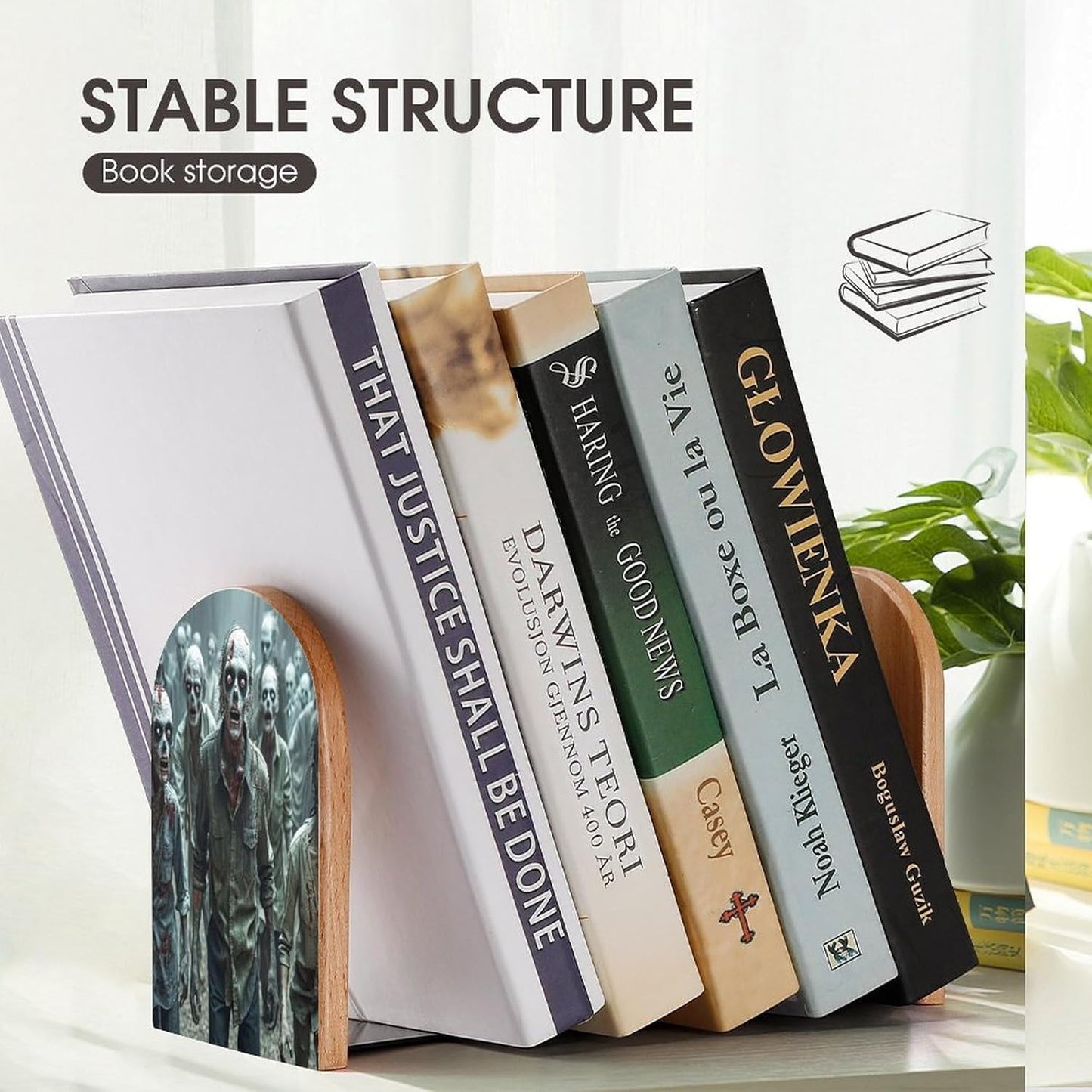 Many Zombie Bookends 1 Pair Heavy Duty Book Ends for Shelves Non-Skid Bookend Supports Wooden Book Holders with Metal Base Desk Organizers Books Storage to Hold Books