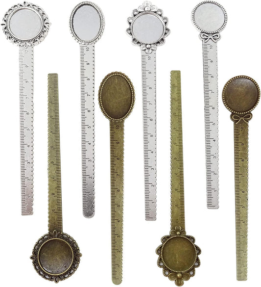 Honbay 8PCS Metal Bookmark Ruler Book Page Marker Retro Ruler Bookmark Pendant Tray Kit for School Office Supplies and Book Gifts Making (4 Styles, 2 Color)