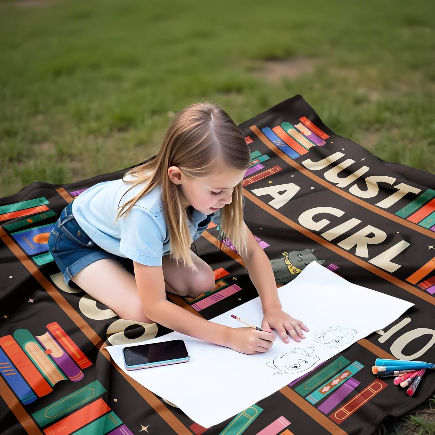 Reading Lover Blanket, Just A Girl Who Loves Books Blanket, Soft Warm Cozy Fleece Throw, Gifts for Girls Teens Kids, 60"x80", Black