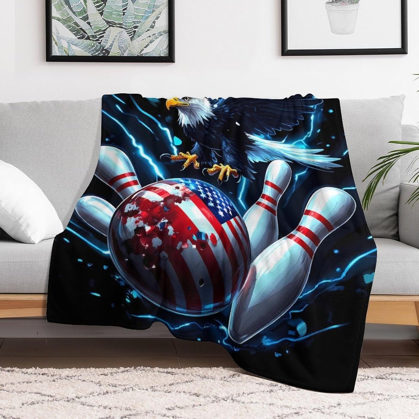 Bowling Animalseagles Throw Blanket for Couch Bed Plush Cozy Fuzzy Flannel Blanket for All Season 55"x70"
