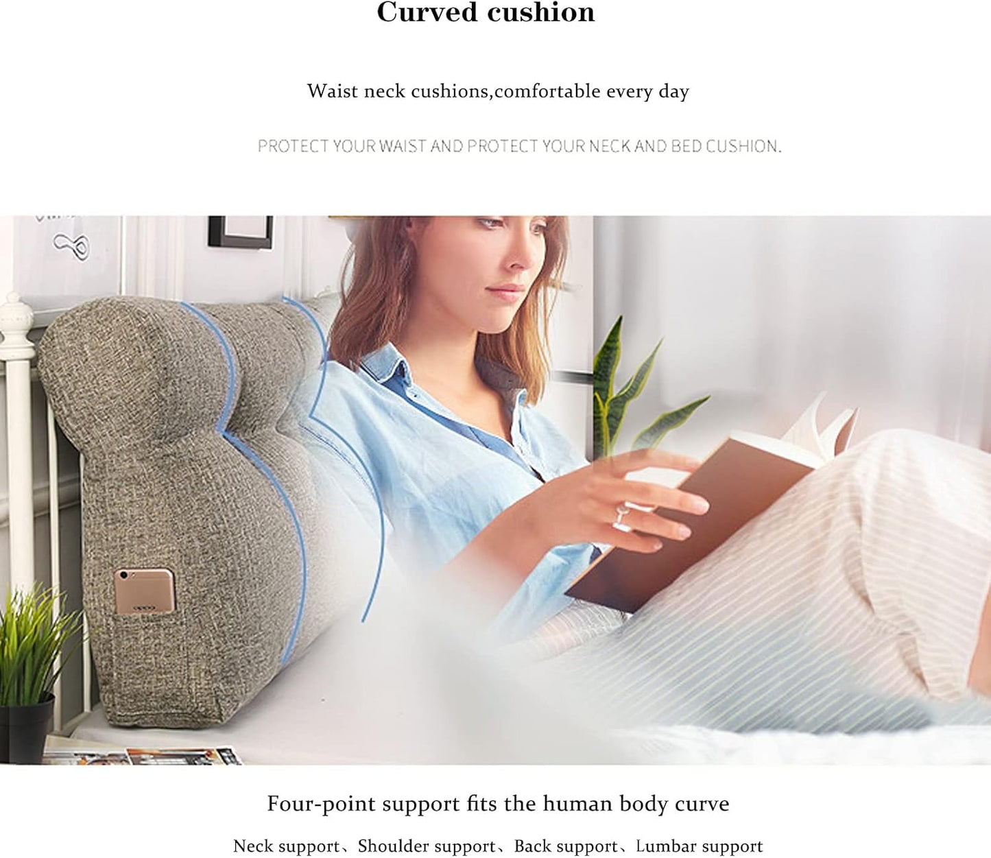 Large Bolster Headboard Pillow,Rectangular Perfect Lumbar Pillow, Bed Rest Positioning Support Reading Headboard Cushion for Day Bed & Bunk Bed,with Removable Cover