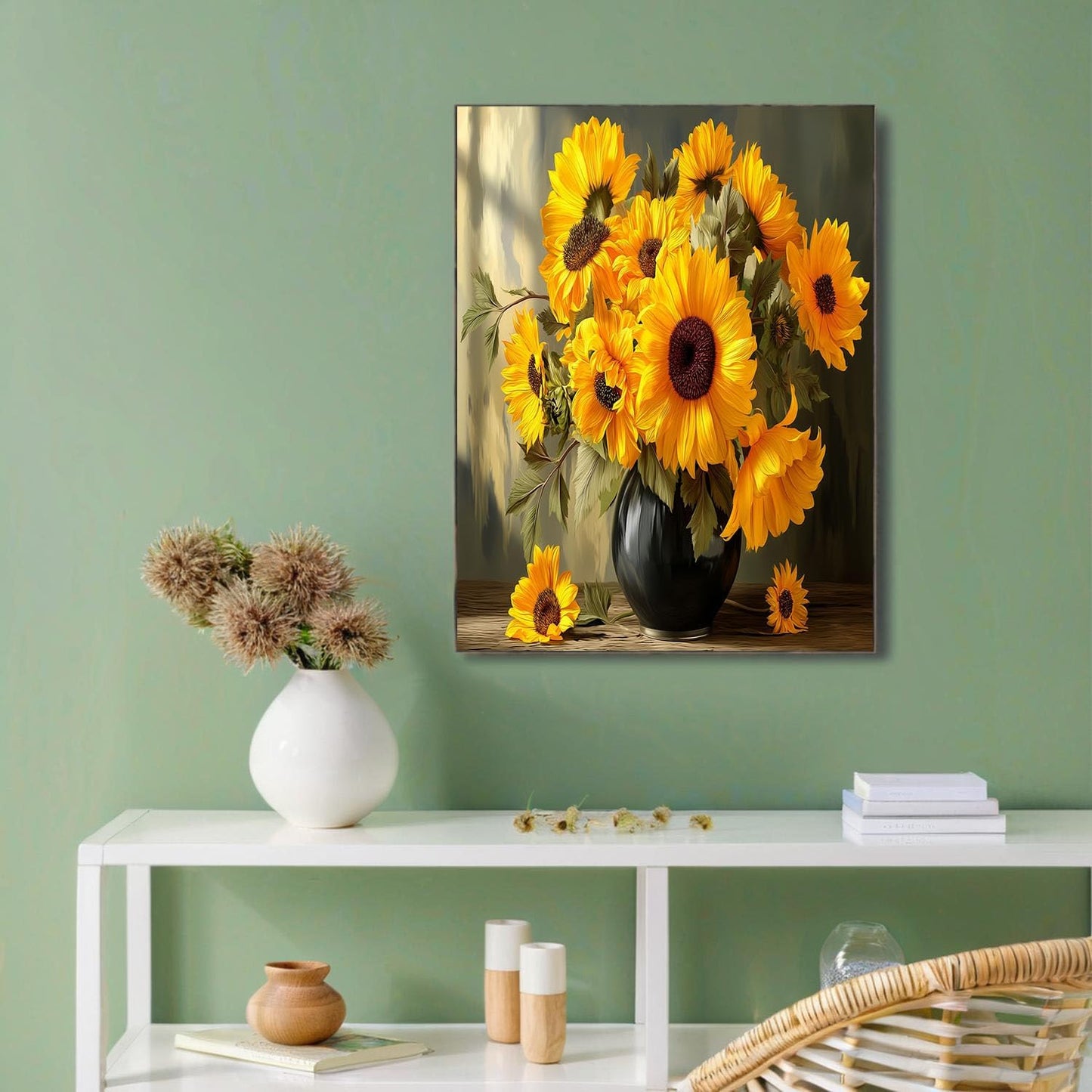 GDJSMIN Realistic Art Style Wall Art, Vase With Yellow Sunflowers Poster for Reading Room Living Room Decor 12x 16 inch Unframed