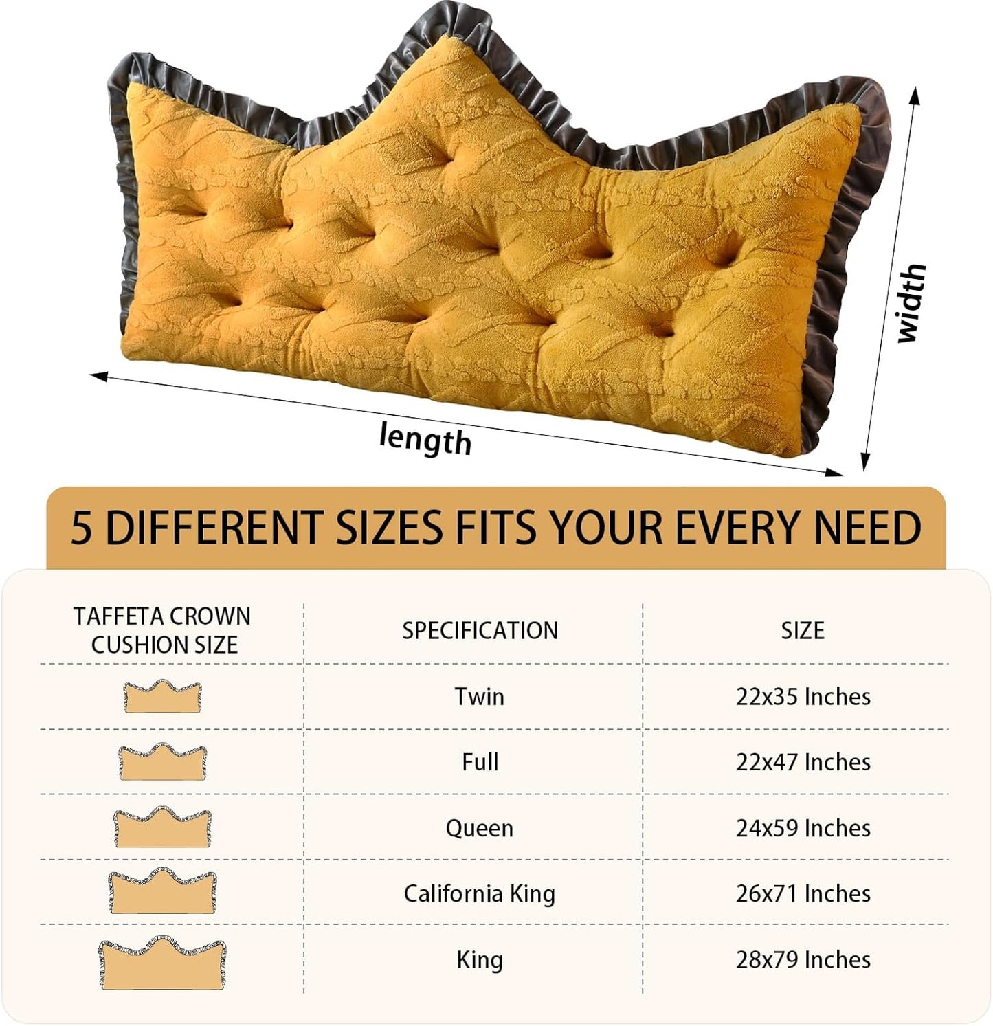 ROOMLIFE Headboard Pillow Crown Princess Soft Bed Pillow for Headboard Backrest Positioning Support Bed Rest Reading Pillows Lace Process Headboard Pillows with Removable Cover(Twin, 22x35 Inches)