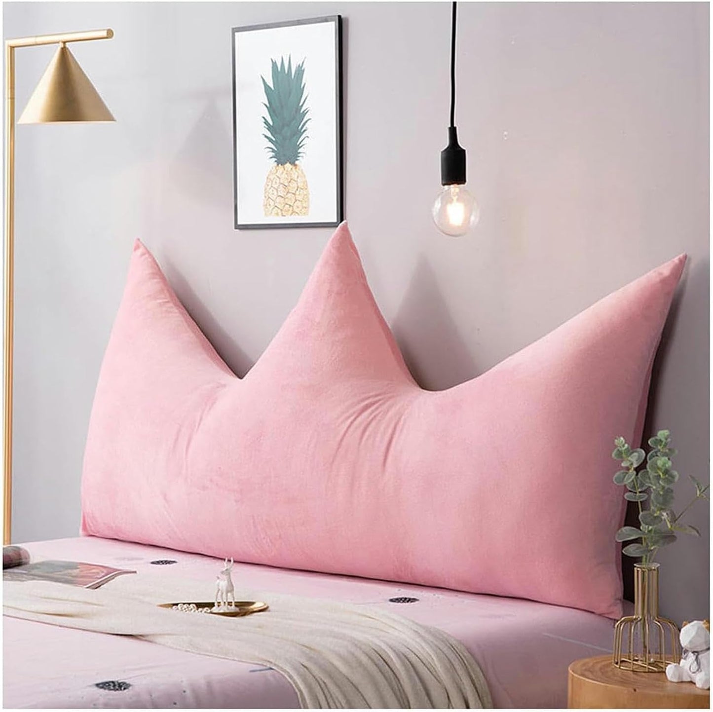 Crown Back Rest Reading Pillow for Bed, King/Queen/Twin Size Wedge Bed Pillow, Triangular Headboard Backrest Cushion Velvet Bolster Cushion for Twin Full Daybed Bed