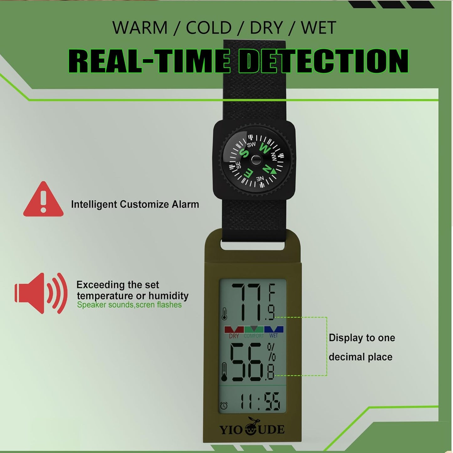 Indoor Outdoor Portable Thermometer Hygrometer with Accurate Temp & Humidity Detection Alarm Compass Crucial for a Comfortable Living Space, Camping, Workshop. Get it Now for a Controlled Environment