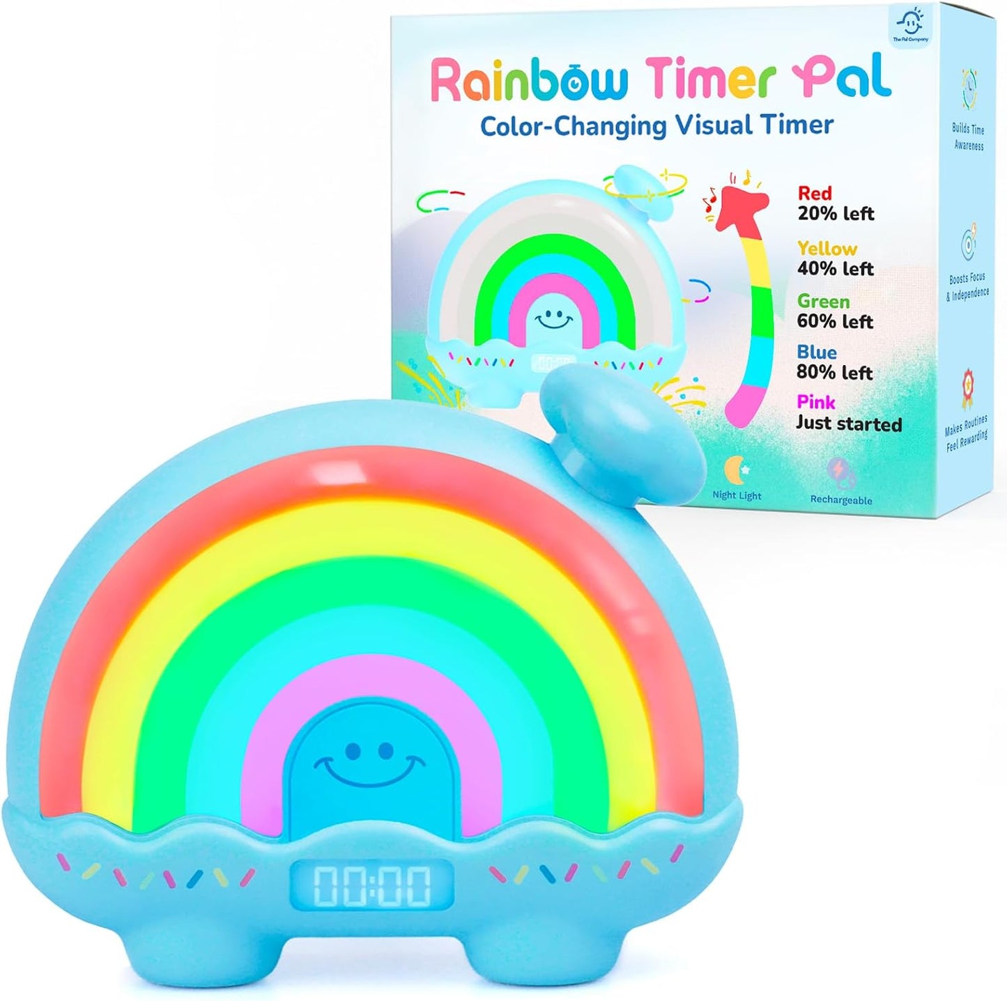 Timer Pal Rainbow Timer for Kids, Visual Timer for Kids with Night Light, Color-Changing Magnetic Visual Timer for Classroom/Calming Corner/Home (Blue)