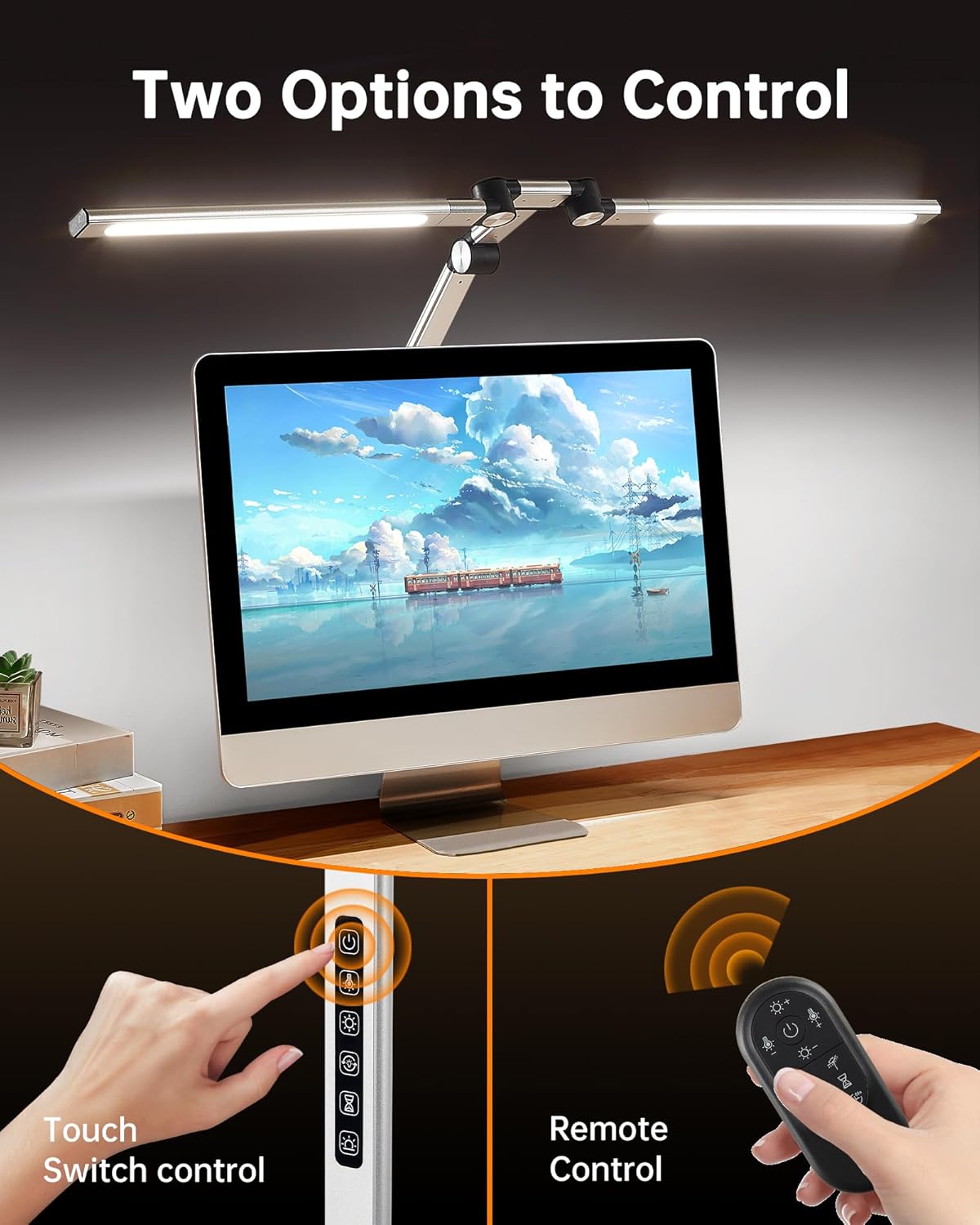 Led Desk Lamp with Clamp, Eye-Care Architect Desk Lamp for Home Office with Remote, 24W Ultra Bright Double Head Aluminum Computer Monitor Light for Reading Study Drafting, 25 Lighiting Modes
