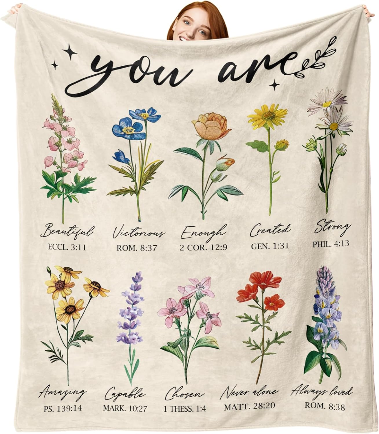 Christian Floral Gifts for Women Flannel Throw Blanket, Religious Inspirational Flower Birthday Ideas, Wildflower Bible Verse Soft Blankets Present for Girls Friends Mom 50"x60"
